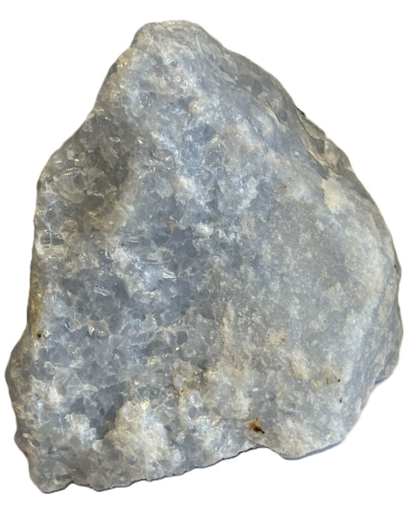 Natural rough blue calcite mineral specimen 2 1 sians emporium Rough natural blue calcite crystal specimen showing soft sky blue colouration and raw crystalline texture